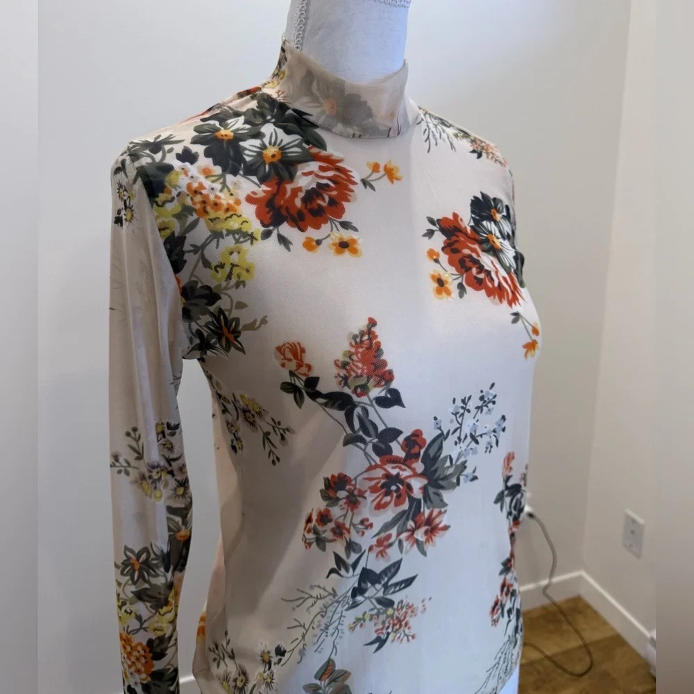 Lee Cooper Fairy Grunge Mesh Mockneck Floral Top size Medium Y2K Bohemian Sheer - Picture 3 of 11